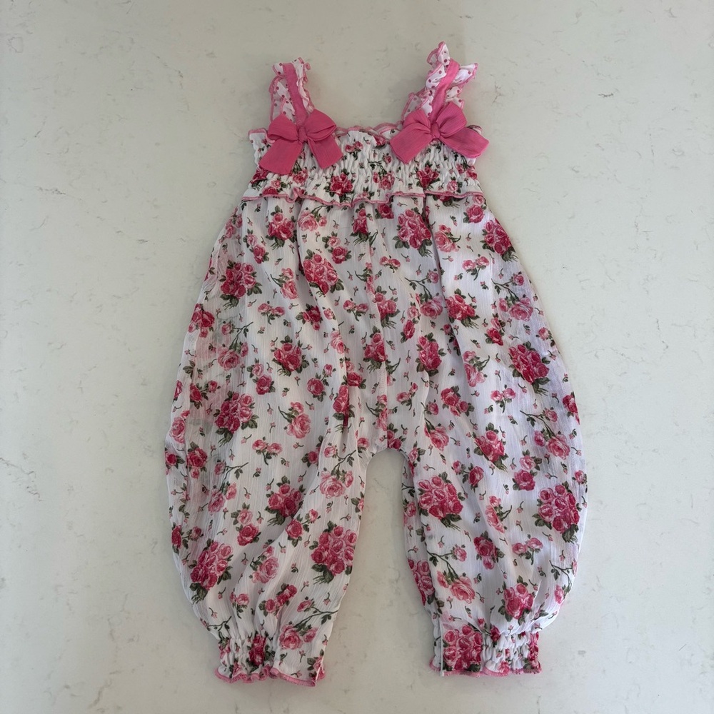 Nanette Baby Pink and White Floral Romper size 12 months